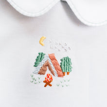 Load image into Gallery viewer, Boy Peter Pan Shirt: Hand Embroidered Camping
