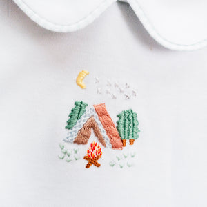 Boy Peter Pan Shirt: Hand Embroidered Camping