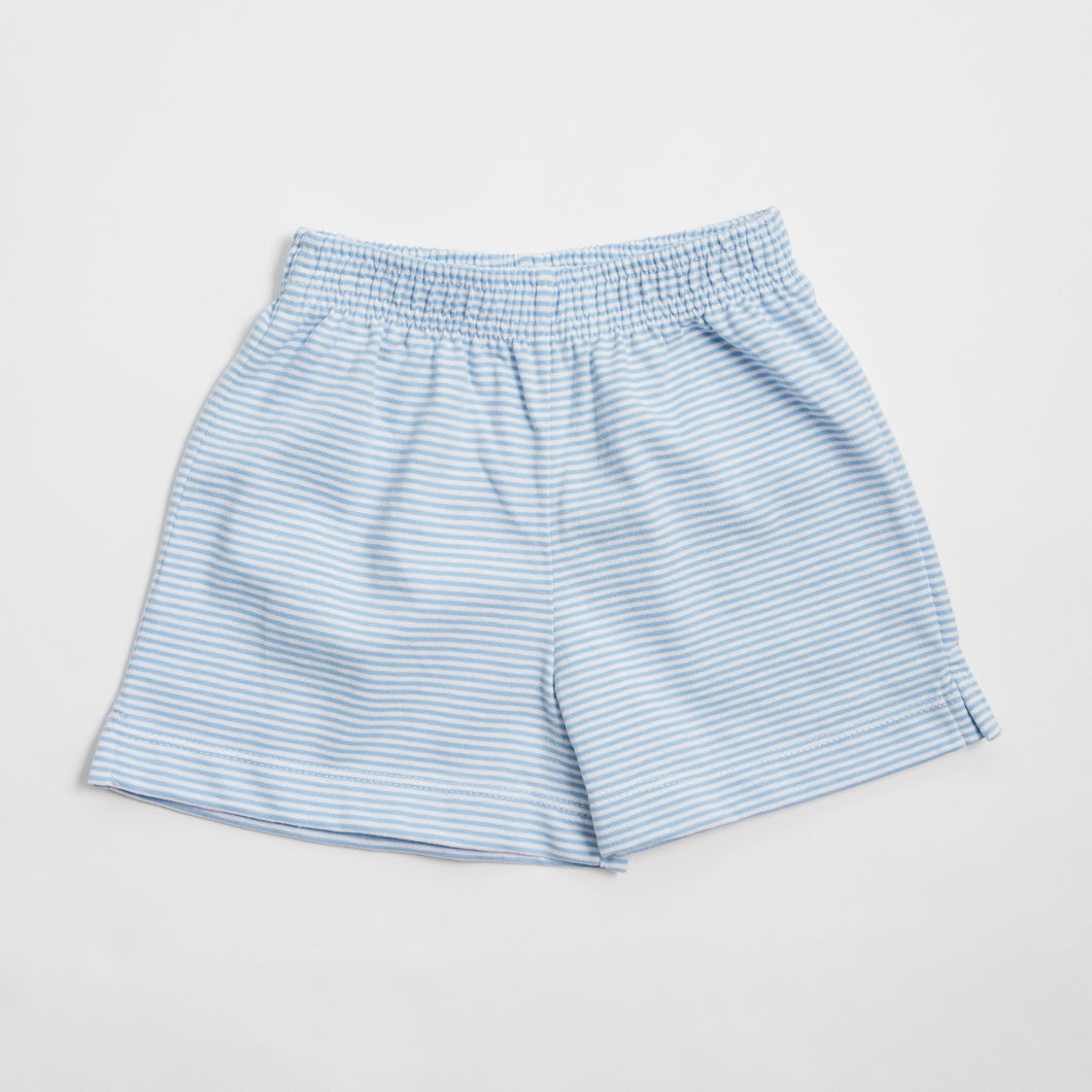 Boy Knit Shorts: Light Blue Stripe