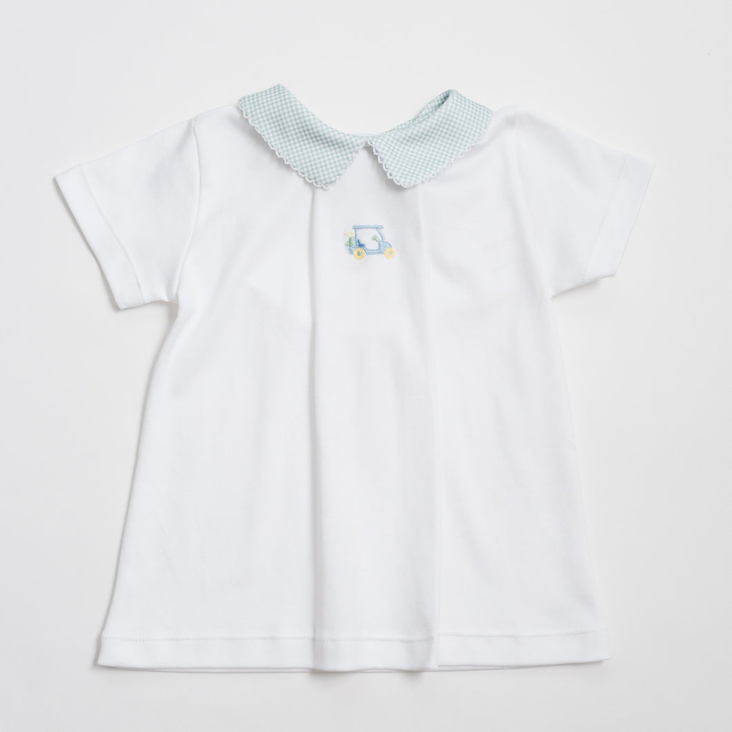 Boy Pleated Hand Embroidered Short Sleeve Shirt: Golf Cart