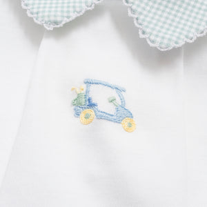 Boy Pleated Hand Embroidered Short Sleeve Shirt: Golf Cart