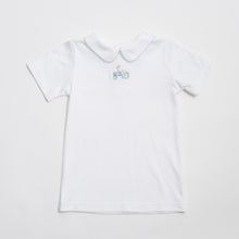 Load image into Gallery viewer, Boy Peter Pan Shirt with Hand Embroidered Tractor
