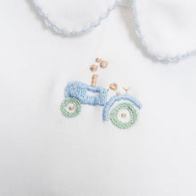 Load image into Gallery viewer, Boy Peter Pan Shirt with Hand Embroidered Tractor
