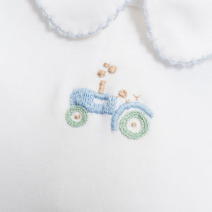 Boy Peter Pan Shirt with Hand Embroidered Tractor