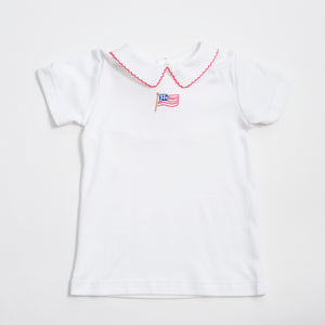 Boy Peter Pan Shirt with Hand Embroidery: Flags