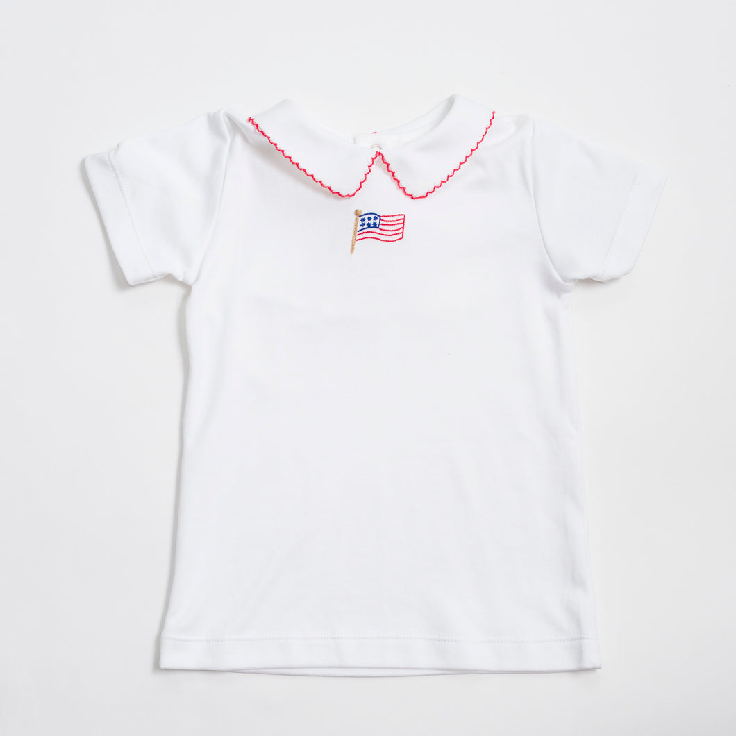 Boy Peter Pan Shirt with Hand Embroidery: Flags