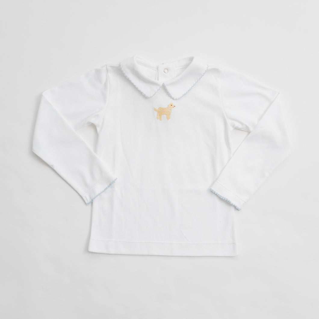 Boy Long Sleeve Peter Pan Shirt: Puppy, Sample Size 2T