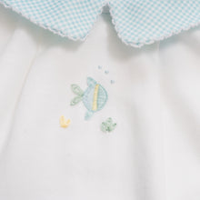 Load image into Gallery viewer, Boy Pleated Hand Embroidered Short Sleeve Shirt: Fish, Sample Size 3T
