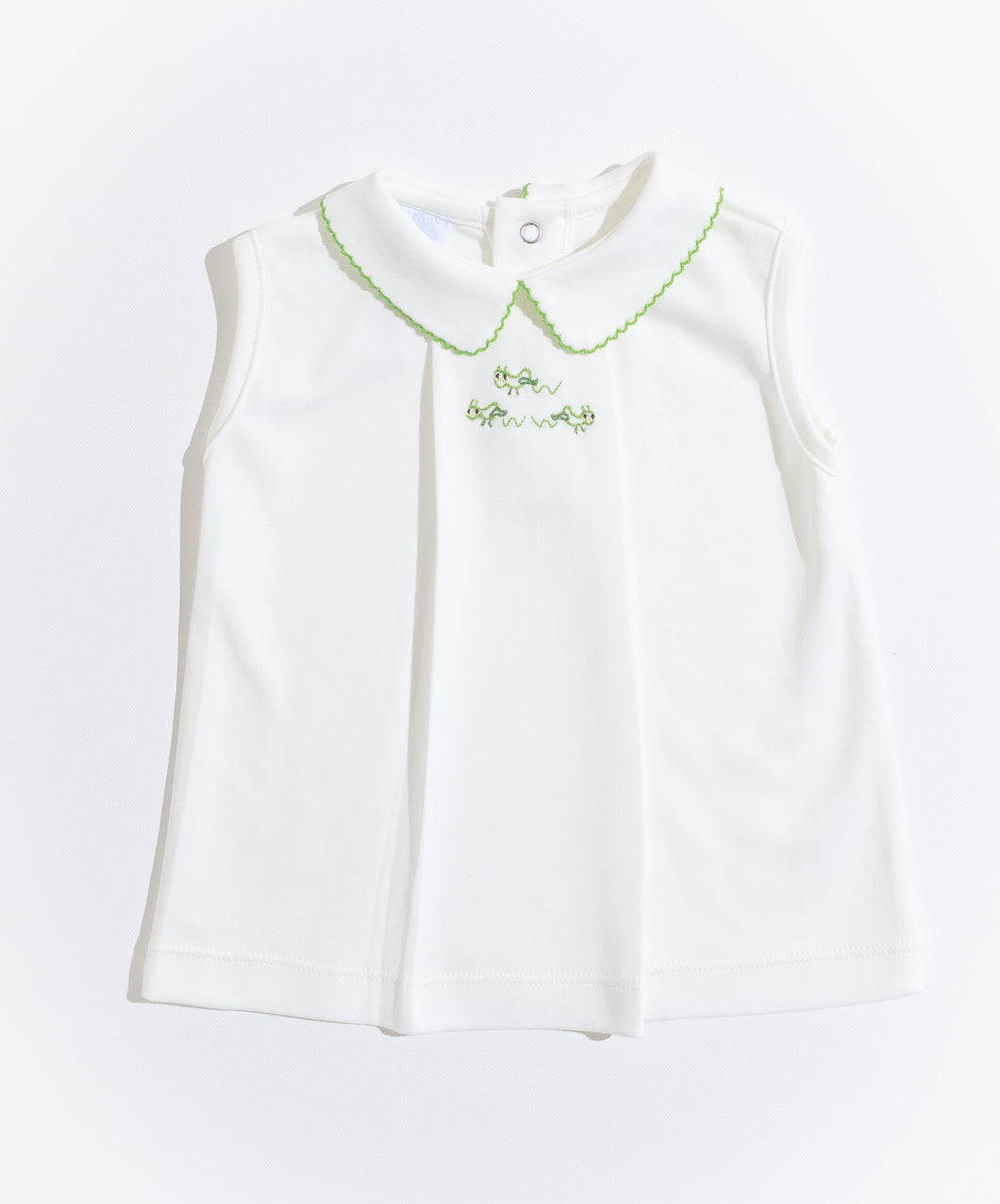 Boy Pleated Sleeveless Shirt with Hand Embroidery : Grasshoppers