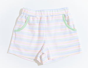 Girl Knit Shorts : Rainbow Watercolor Stripe