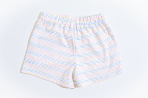 Girl Knit Shorts : Rainbow Watercolor Stripe