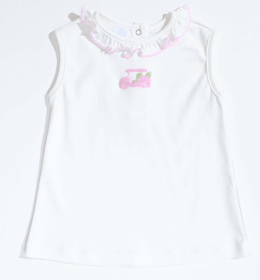 Girls Sleeveless Top with Hand Embroidered Golf Cart