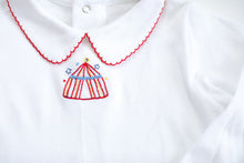 Load image into Gallery viewer, Boys Peter Pan Shirt with Hand Embroidered Circus Tent
