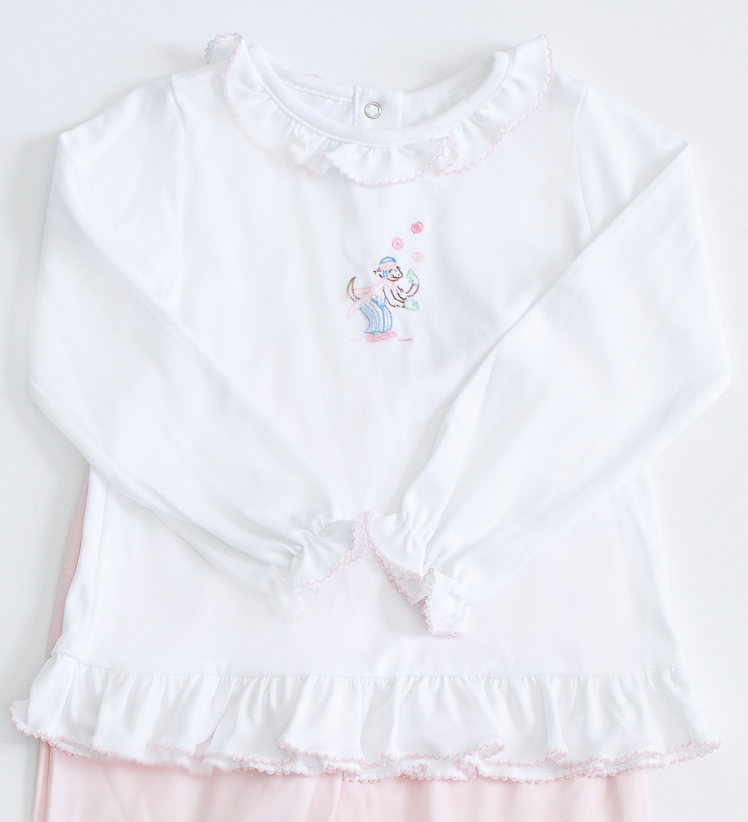 Girls Shirt with Hand Embroidered Circus Monkey