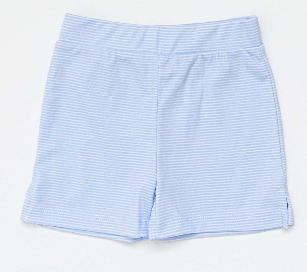 Boy Knit Shorts : Light Blue/White Tiny Stripe